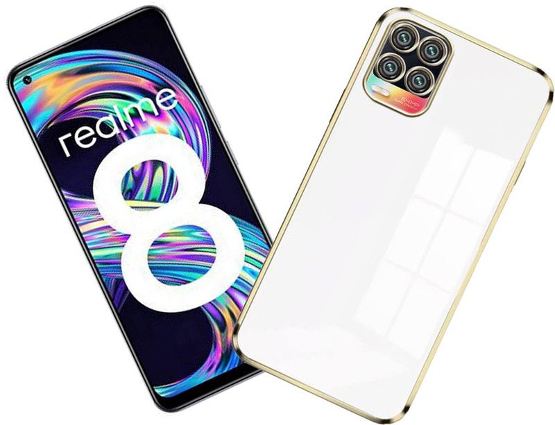 GBAKS Back Cover for REALME 8 4G, (FULLY RUBBER AND GOLDEN OUTER WITH CAMERA PROTECTOR)  (White, Waterproof, Pack of: 1)