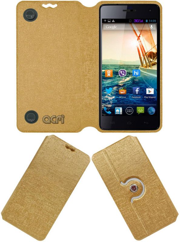 ACM Flip Cover for Micromax Knight A350  (Gold, Cases with Holder, Pack of: 1)
