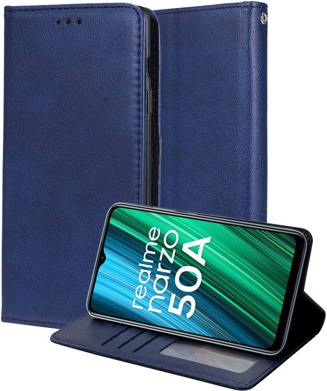 Unistuff Flip Cover for Realme Narzo 50A  (Blue, Dual Protection)