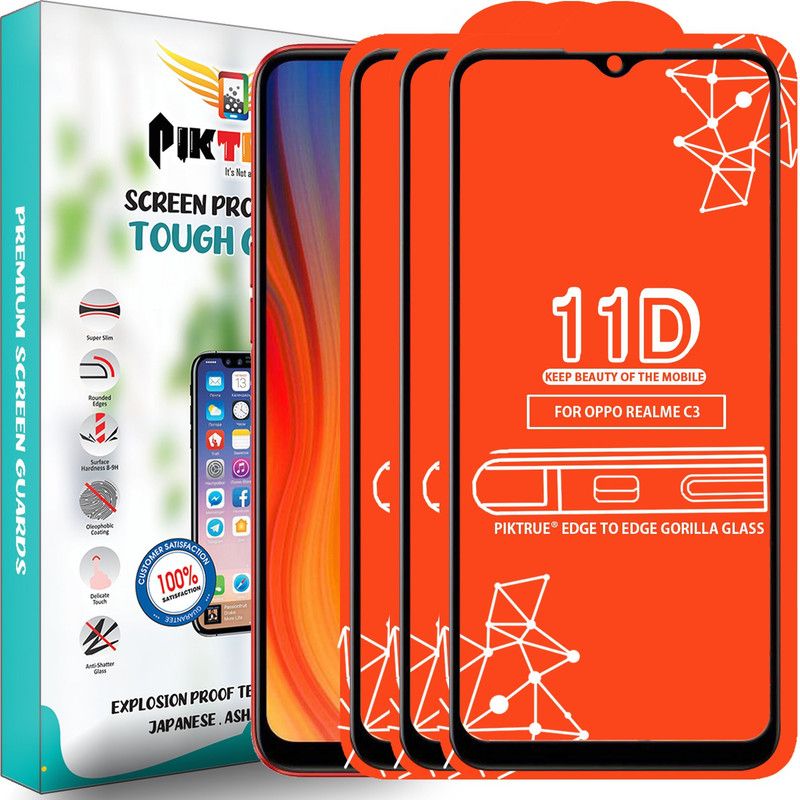 PikTrue Edge To Edge Tempered Glass for Realme C3  (Pack of 3)