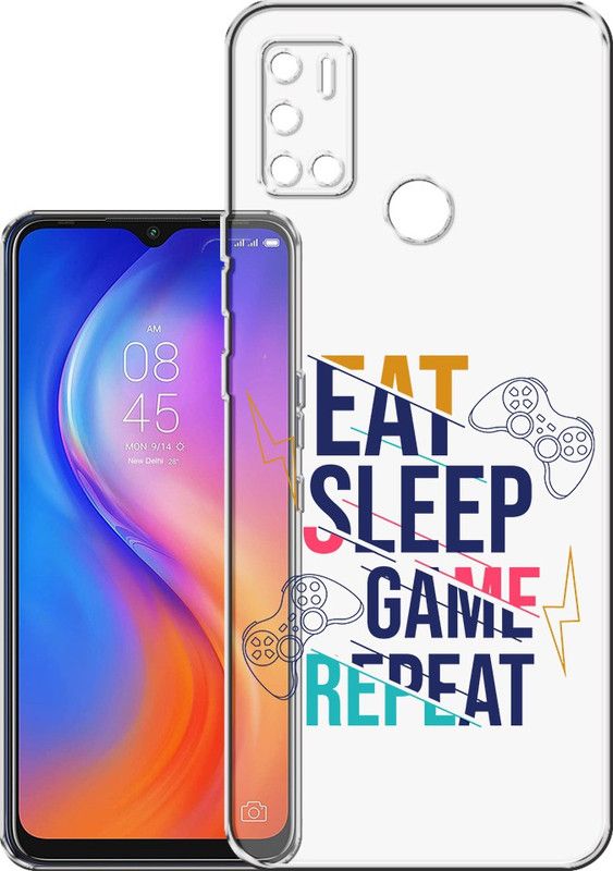 HANIRY Back Cover for Tecno Spark 6 Air / Tecno KE6 back cover / EAT SLEEP GAME REPEAT TEXT / Designer / PNG_77  (Multicolor, Flexible, Silicon, Pack of: 1)