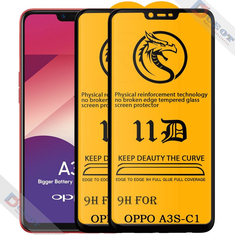 HQ Protection Edge To Edge Tempered Glass for Oppo A3S |With Easy Installation Kit|Impact Absorb|Full Adhesive Glass|  (Pack of 2)