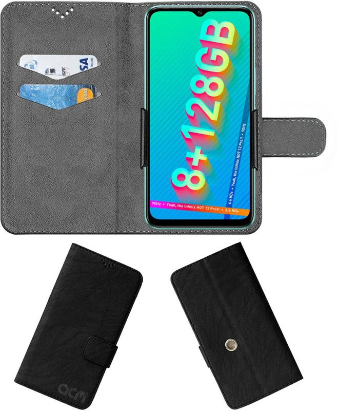 ACM Flip Cover for Infinix Hot 12 Pro  (Black, Cases with Holder, Pack of: 1)