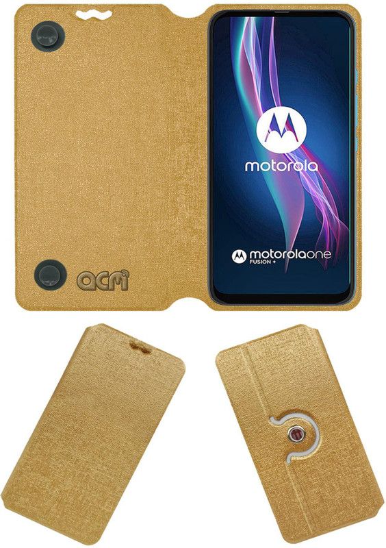 ACM Flip Cover for Motorola One Fusion+  (Gold, Cases with Holder, Pack of: 1)