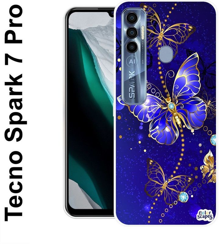 KLC Back Cover for Tecno Spark 7 Pro  (Blue, Gold, Grip Case, Silicon)