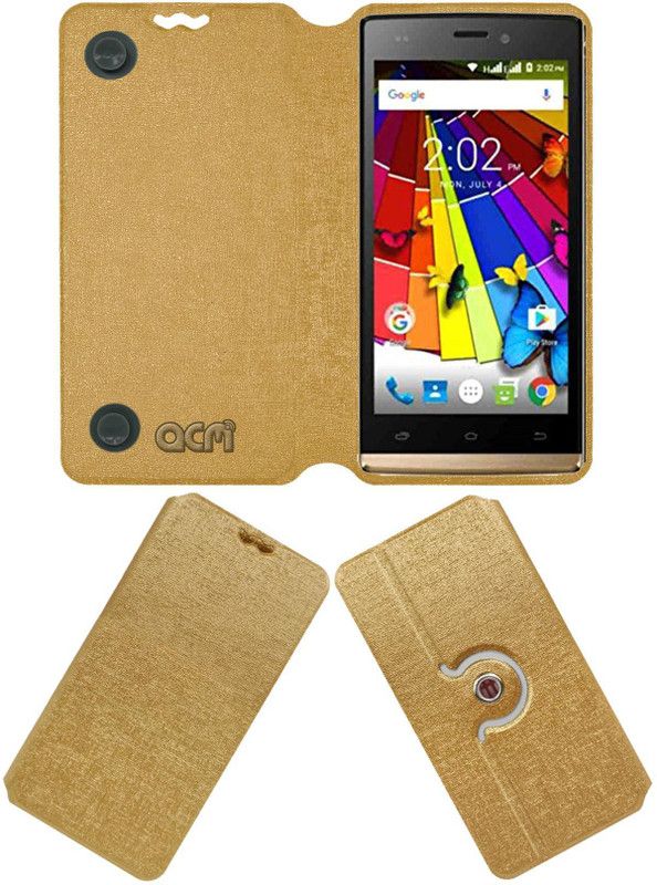 ACM Flip Cover for Spice Xlife Victor 5  (Gold, Cases with Holder, Pack of: 1)
