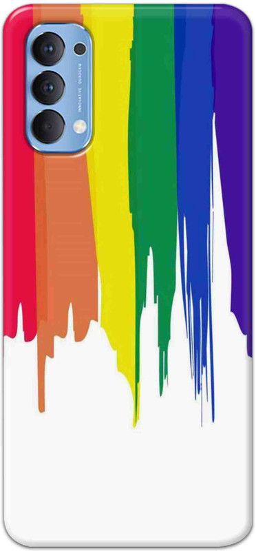 NDCOM Back Cover for OPPO Reno4 Rainbow Colors On White Printed  (Multicolor, Hard Case, Pack of: 1)