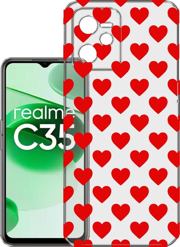 HANIRY Back Cover for Realme C35  (Red, White, Silicon, Pack of: 1)