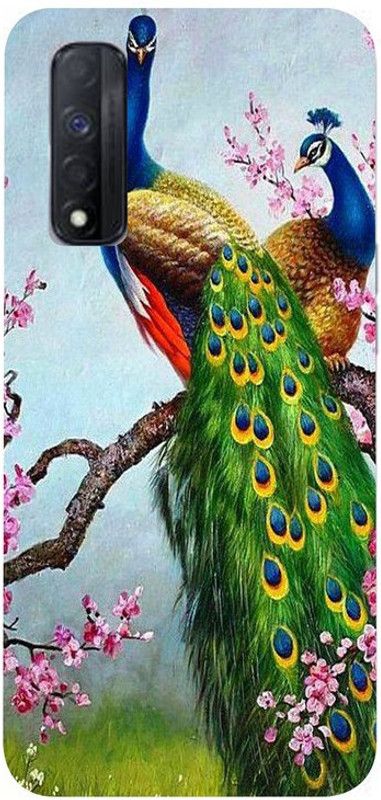 Skyhawk Back Cover for Realme Narzo 30 Pink Flower And Peacock  (Multicolor, Waterproof, Silicon, Pack of: 1)
