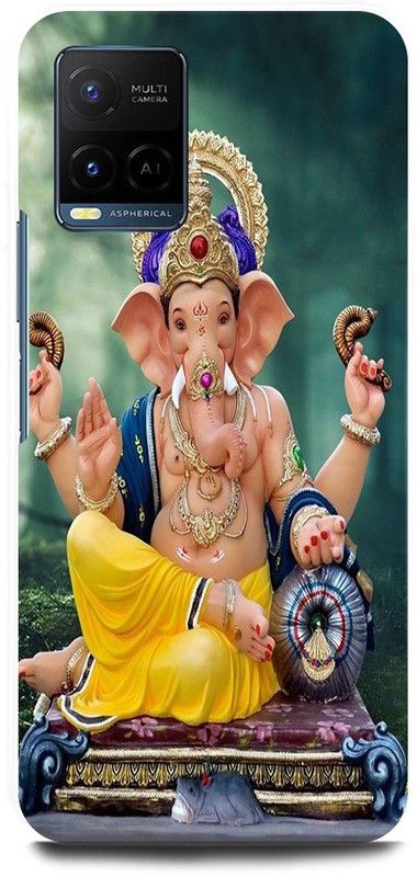 DIKRO Back Cover for Vivo Y21T, V2135, GANESHJI, LORD, GANESHA, GANPATI, BAPPAMORYA  (Gold, Hard Case, Pack of: 1)