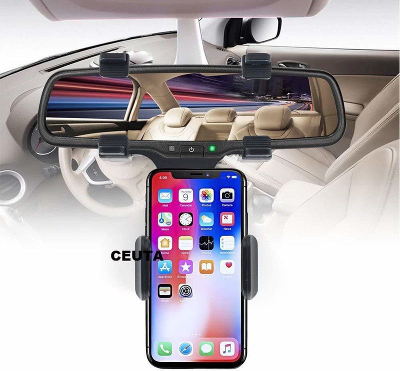 BSVR Car Rear View Mirror 014 Mobile Stand 360Degree Rotation Adjustable Upto 6.7inch Mobile Holder