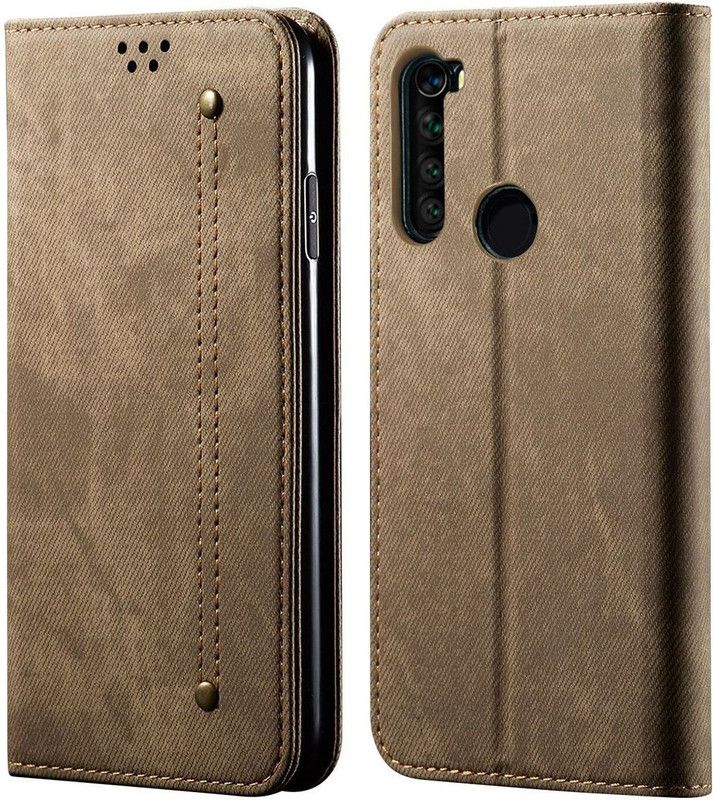 Dg Ming Wallet Case Cover for Redmi Note 8  (Khaki, Magnetic Case, Pack of: 1)