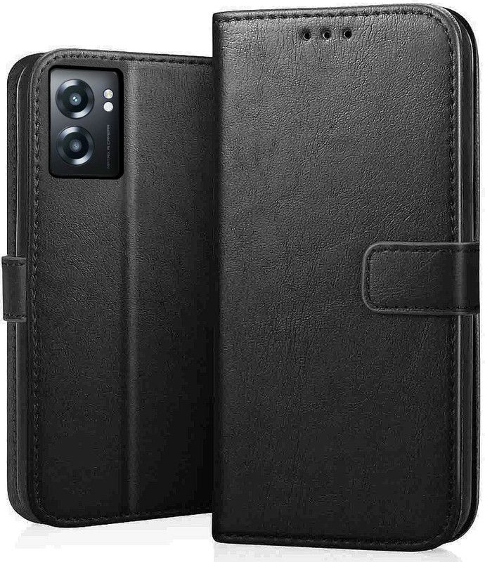 HYBEX Flip Cover for Realme Narzo 50 5G,Oppo A57 2022 Leather Pockets Inbuilt Stand Wallet Style  (Black, Cases with Holder)