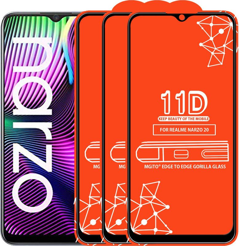 MGito Edge To Edge Tempered Glass for Realme Narzo 20  (Pack of 3)