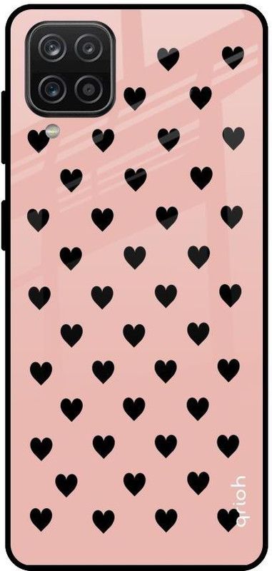 QRIOH Glass Back Cover for Samsung Galaxy A12  (Pink, Grip Case, Silicon, Pack of: 1)