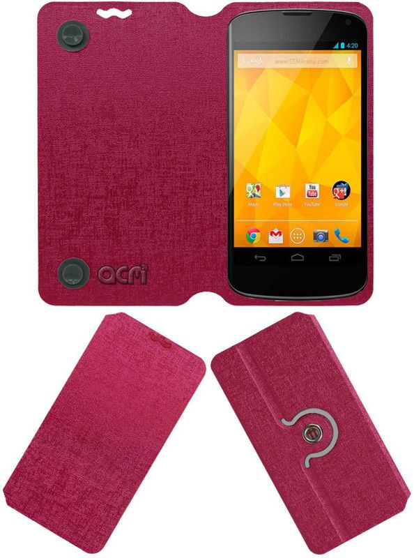 ACM Flip Cover for LG Nexus 4 E960  (Pink, Cases with Holder, Pack of: 1)