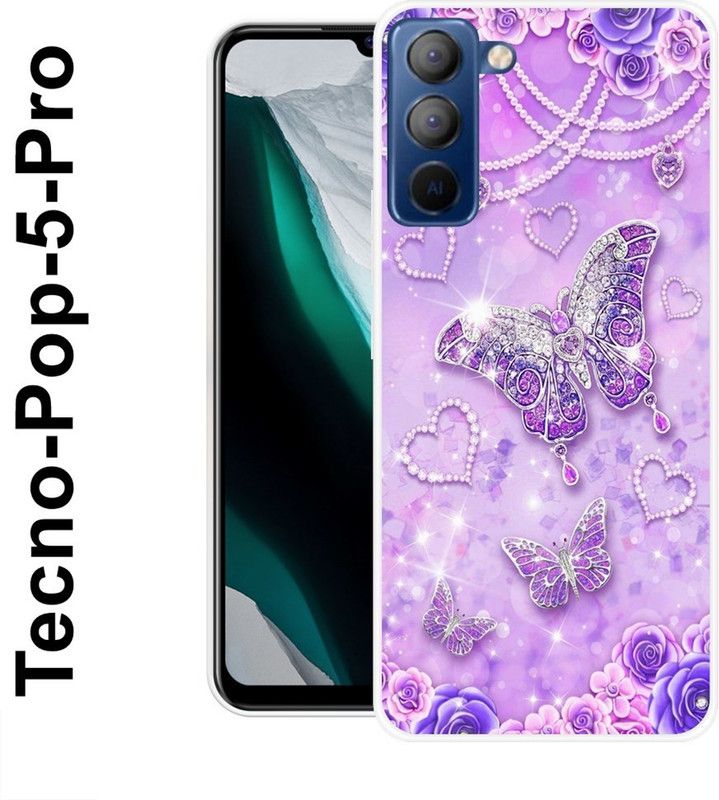 INDIALAND Back Cover for Tecno Pop 5 Pro  (Purple, Silver, Silicon)