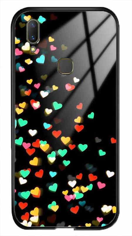 NDCOM Back Cover for Vivo V9 Pro Colorful Hearts Printed Glass Case  (Multicolor, Grip Case, Pack of: 1)