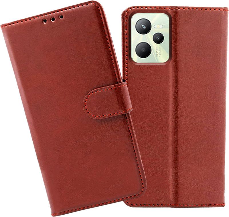 HANIRY Flip Cover for Realme C35 flip cover | Realme RMX3511 flip cover | Realme C35 / RMX3511 | Brown  (Brown, Magnetic Case)