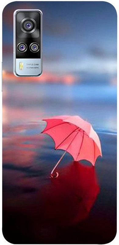 Skyhawk Back Cover for Vivo Y51(2020) Blue Background And Pink Umbrella  (Multicolor, Waterproof, Silicon, Pack of: 1)