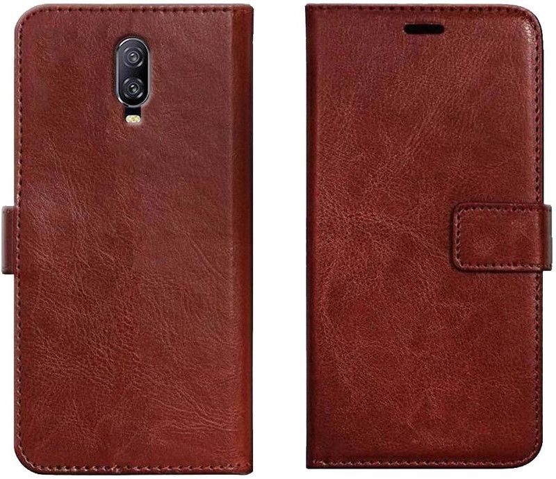Trap Wallet Case Cover for OnePlus 6T  (Brown, Shock Proof, Pack of: 1)