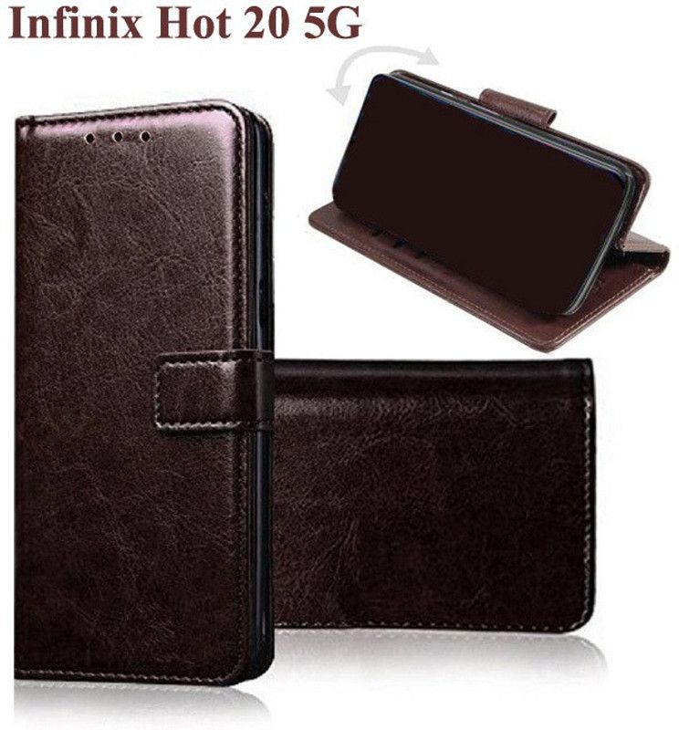 Openbuy Flip Cover for Infinix Hot 20 5G  (Brown, Magnetic Case, Pack of: 1)