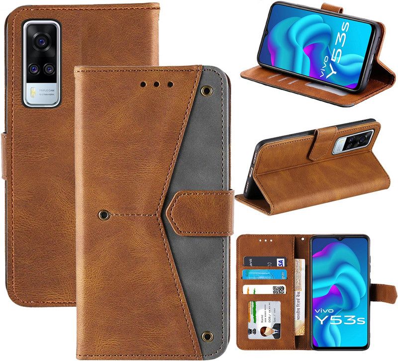 Autofocus Flip Cover for Vivo Y53s  (Brown, Black, Camera Bump Protector, Pack of: 1)