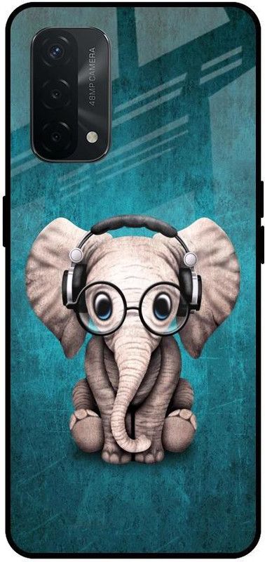 QRIOH Glass Back Cover for Oppo A74  (Blue, Brown, Grip Case, Silicon, Pack of: 1)