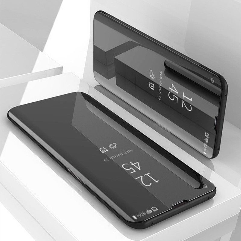 MARSHLAND Flip Cover for Standing Mirror with Kickstand, Design Flip Cover, Latest Luxury Clear View, Black, OnePlus 6T  (Black, Dual Protection, Pack of: 1)