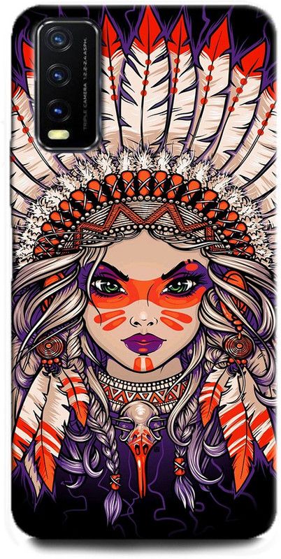 Afterglow Back Cover for Vivo Y20A GRIL, INDIAN, WAR BONNET, FEATHERS, ART, COLORFUL  (Multicolor, Shock Proof, Pack of: 1)