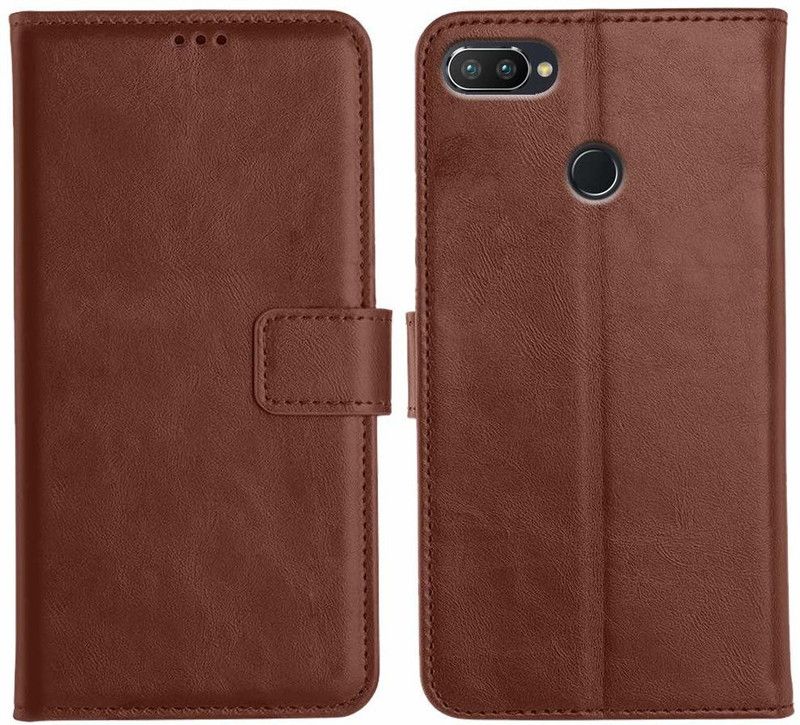 HyBEX Wallet Case Cover for OppoF9,F9Pro,A5,A5s,A7,A11k,A12,Realme2,2Pro,U1 Magnetic Leather Wallet Case ShockproofTPU  (Brown, Cases with Holder, Pack of: 1)