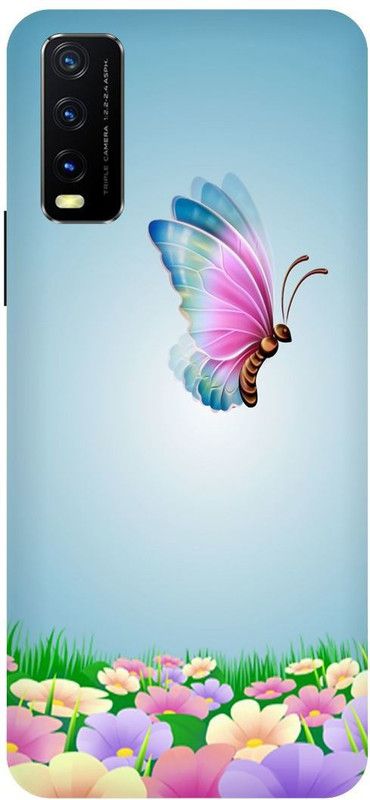 Bluvver Back Cover for Vivo Y12s, V2033, Printed Butterfly Back Cover  (Multicolor, Hard Case, Pack of: 1)