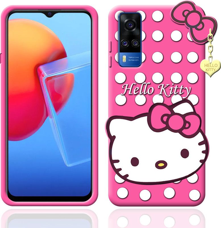 ELEF Back Cover for Vivo Y51 Hello Kitty Case 3D Cute Doll Soft Girl Back Cover with Lucky Pendant  (Pink, Flexible, Silicon)
