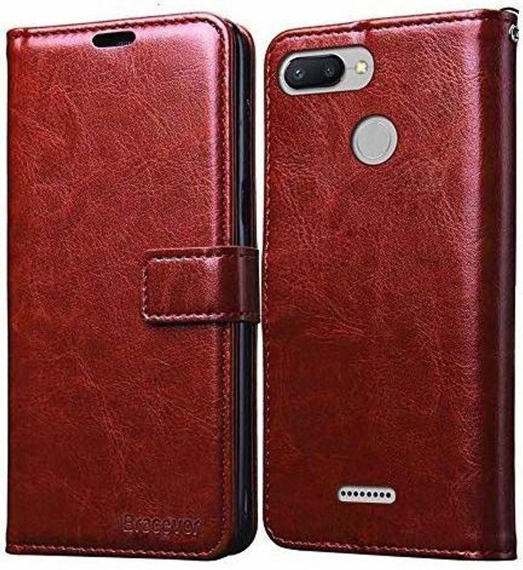 Evett Flip Cover for Redmi 6 Leather Vintage Flip Wallet Case Media Veiw Stand  (Brown, Shock Proof, Pack of: 1)