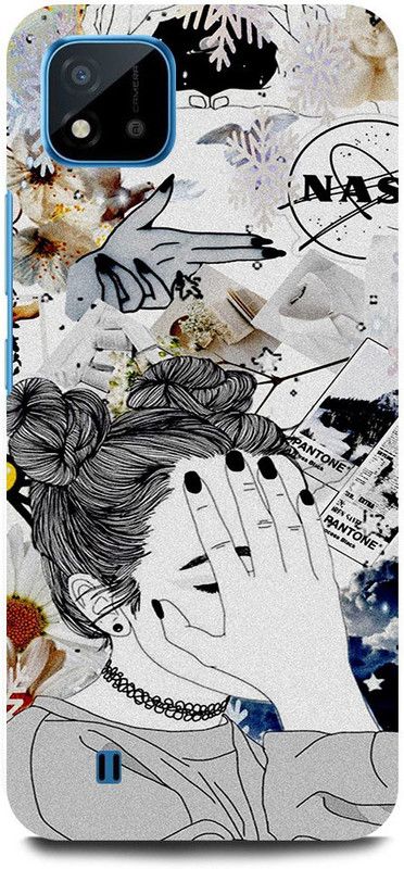 FRONK Back Cover for Realme C20, RMX3063, CUTE, GIRL, LOVELY, GIRL, SKETCH, ART  (White, Hard Case, Pack of: 1)