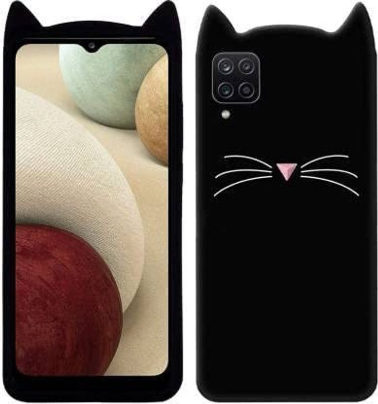 Reyan Back Cover for Samsug Galaxy A12 Black Cat Kitty Design Soft Silicone Cover For Samsug Galaxy A12  (Black, 3D Case, Pack of: 1)