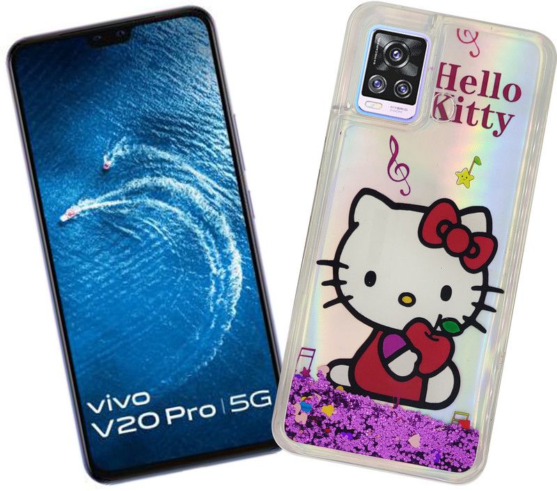 GRIP-X Back Cover for VIVO V20 PRO (Fully Rainbow Luxury Fashion Water Glitter Cover with Printed Kitty in the Middle)  (Multicolor, Waterproof)