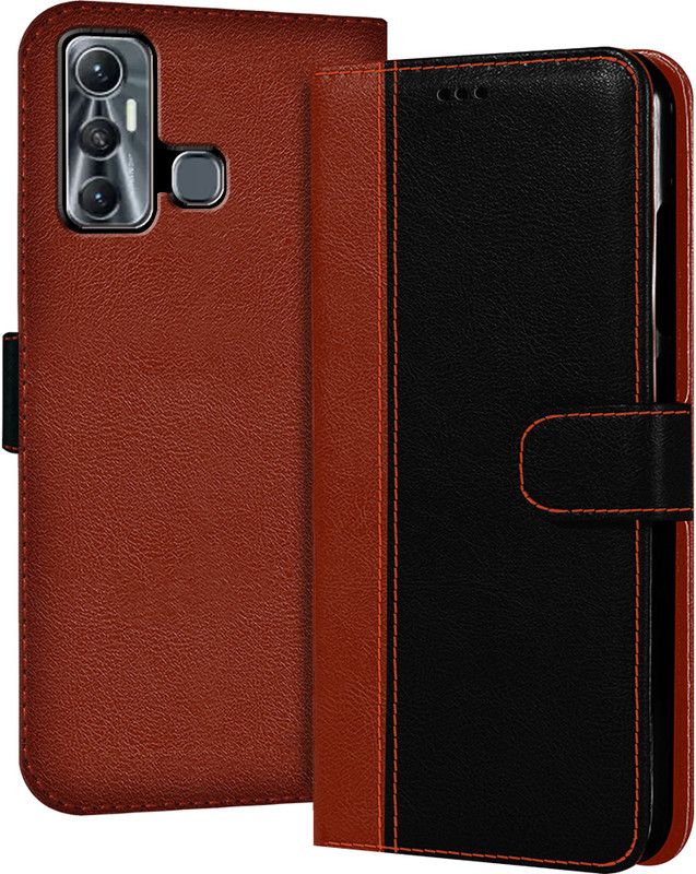 Flipkart SmartBuy Flip Cover for Infinix Hot 11  (Black, Brown, Dual Protection, Pack of: 1)
