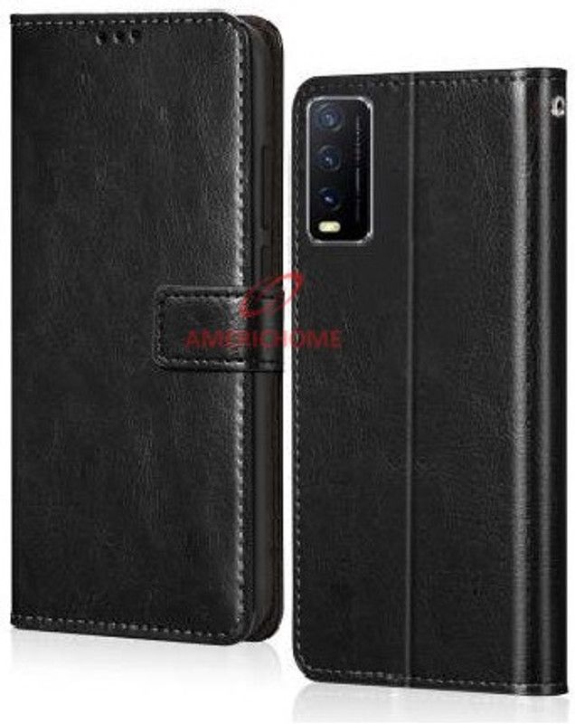 AmericHome Flip Cover for Vivo Y12s Model V2033  (Black, Grip Case, Pack of: 1)