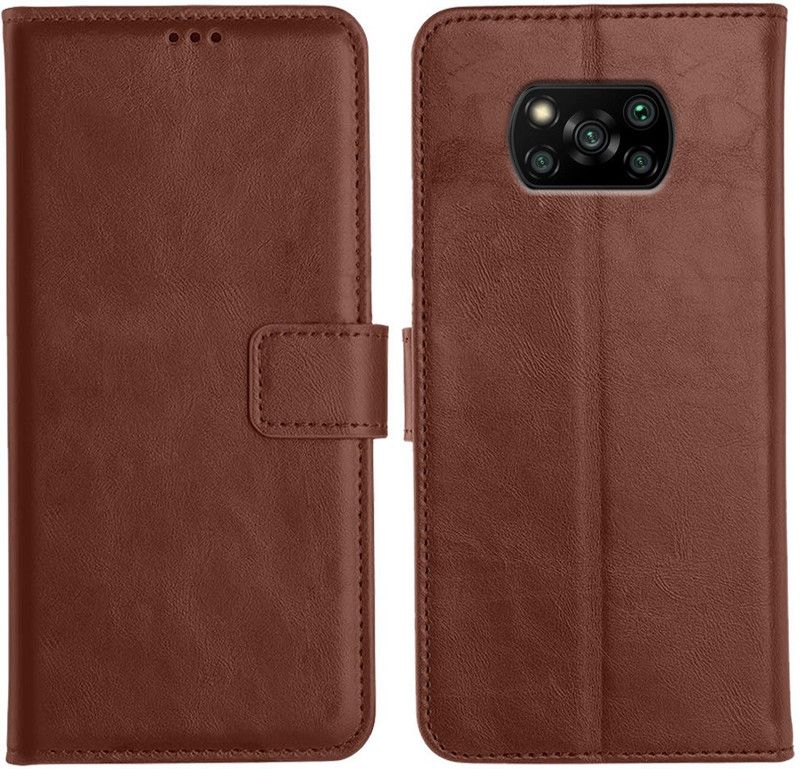 Genron Flip Cover for Poco X3 Pro  (Brown, Dual Protection)