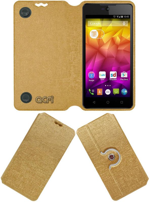 ACM Flip Cover for Micromax Canvas Selfie 4  (Gold, Cases with Holder, Pack of: 1)