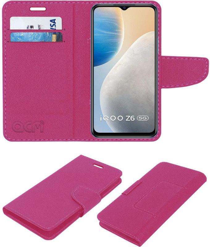 ACM Flip Cover for Iqoo Z6  (Pink, Cases with Holder, Pack of: 1)