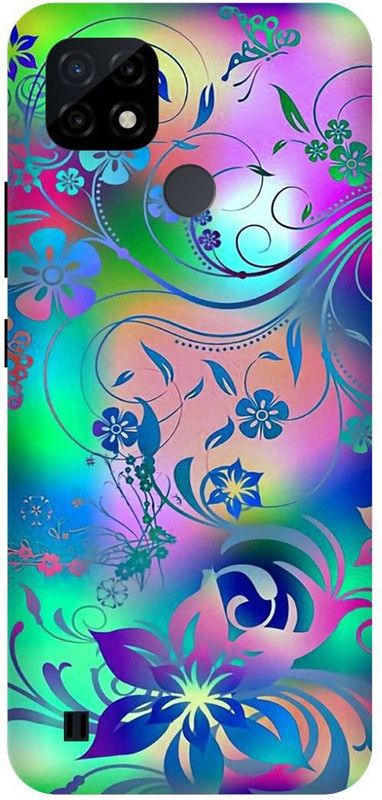 UMPRINT Back Cover for Realme C21Y/RMX3261 Pink, Flowers Printed Back Cover  (Multicolor, Hard Case, Pack of: 1)