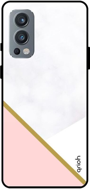 QRIOH Glass Back Cover for OnePlus Nord 2  (Pink, White, Grip Case, Silicon, Pack of: 1)