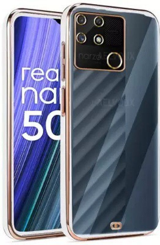 Yebhi Online Back Cover for Realme Narzo 50A |Electroplated Silicon Golden Plating Crystal Clear Case |  (White, Grip Case, Pack of: 1)