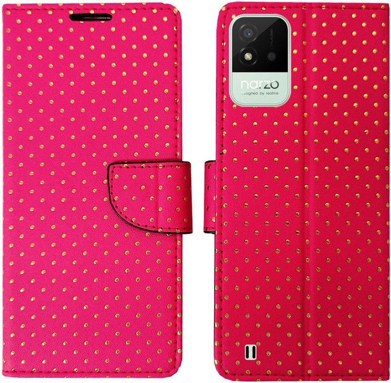 MyFlips Flip Cover for Realme Narzo 50i in Premium quality Material  (Pink, Magnetic Case, Pack of: 1)