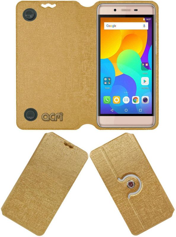 ACM Flip Cover for Micromax Evok Power  (Gold, Cases with Holder, Pack of: 1)