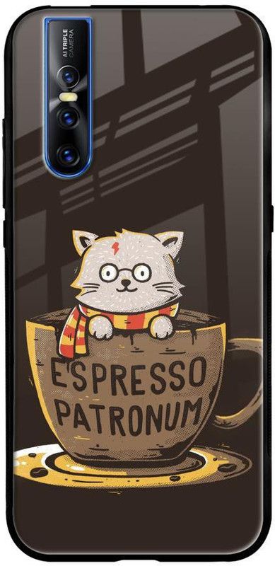 QRIOH Glass Back Cover for Vivo V15 Pro  (Brown, Grip Case, Silicon, Pack of: 1)