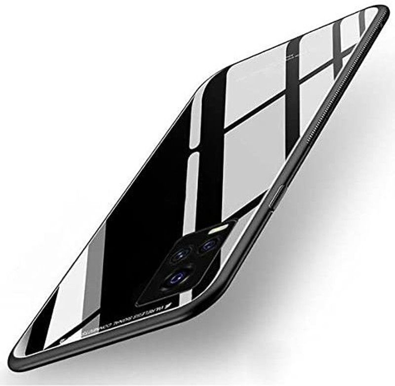 VOSKI Back Cover for Vivo V20 Pro Luxurious Toughened Glass Back Shockproof TPU Bumper Case  (Black, Shock Proof, Pack of: 1)