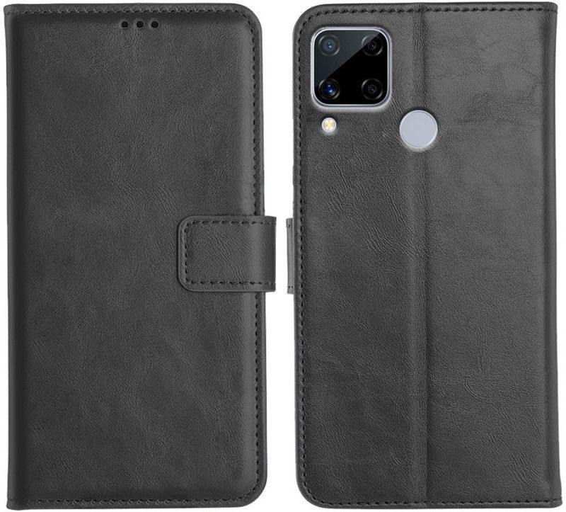 Profov Flip Cover for Realme C15  (Black, Dual Protection, Pack of: 1)